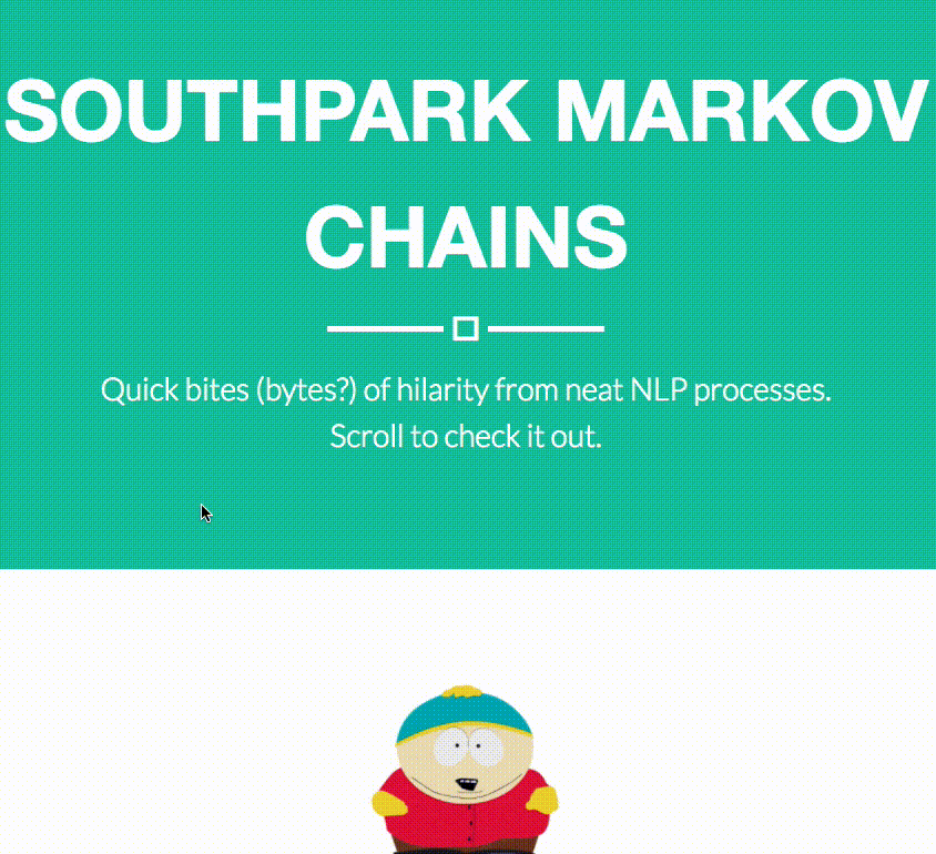 A quick display of the user process on the south park Markov Chains website.